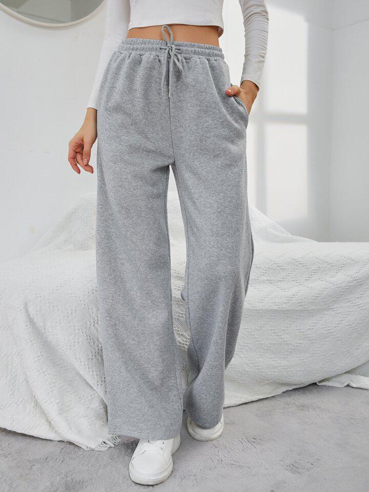 European & American High-Waisted Lace-Up Sports Casual Pants with Pockets