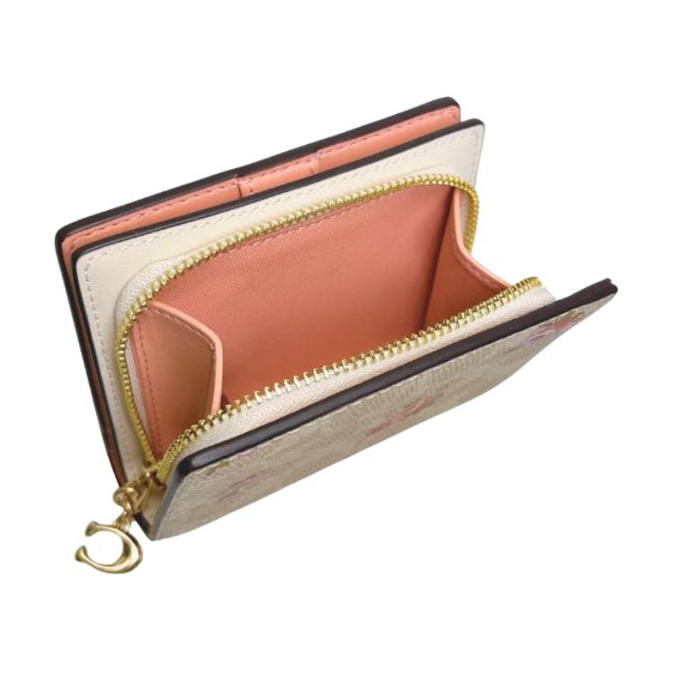 Coach Snap Wallet 10 Brand Letter Logo Coated Canvas Wallet Women Wallet Gold Sand CAR14-IMSAS