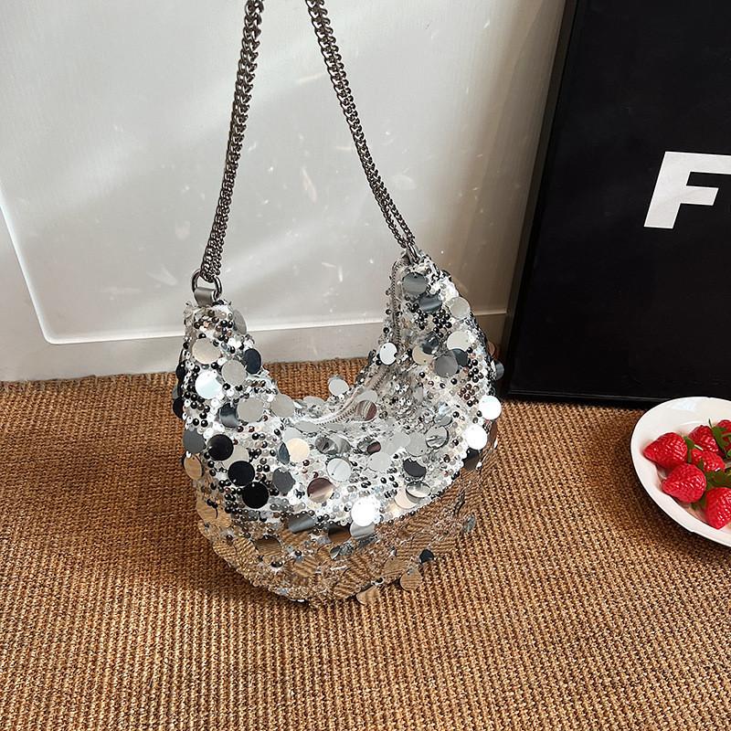 Trendy Korean Style Sparkly Chain Underarm Dumpling Bag Women's Bag 2023 New Winter Shoulder Crossbody Bag