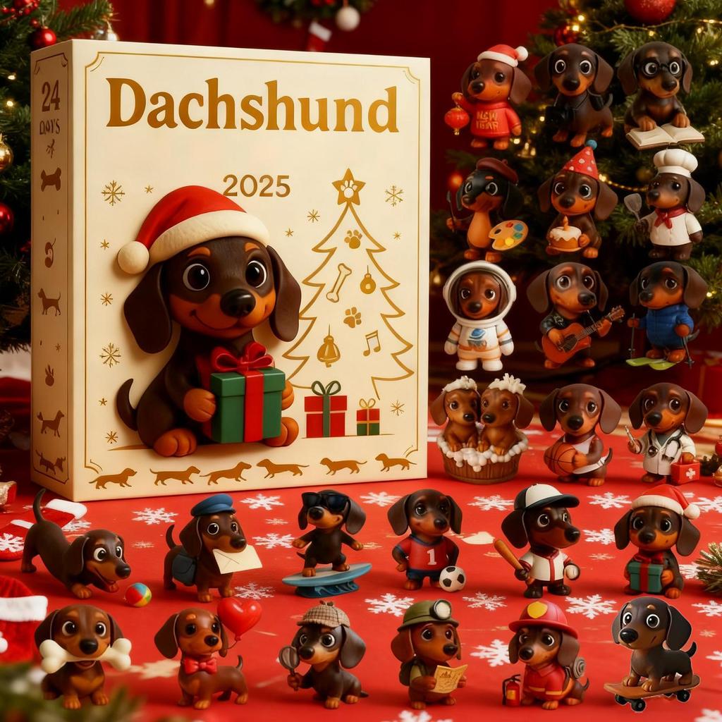 Dachshund Christmas Advent Calendar 2026 2D Acrylic Dog Pendants 24 Days Countdown Calendar Collectible Cute Animal Ornaments