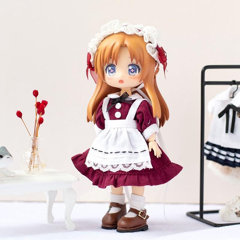 Ob11 Doll Clothes Vintage Maid Outfit Dress Scarf Headwear Set for Obitsu11, GSC, Molly, YMY,1/12 Doll Clothes Doll Accessories