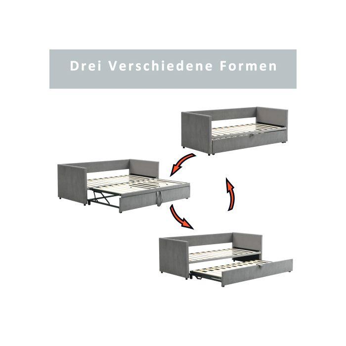 Canapé-lit extensible - 90/180*200 cm - Gris - Lattes en bois - Design peu encombrant