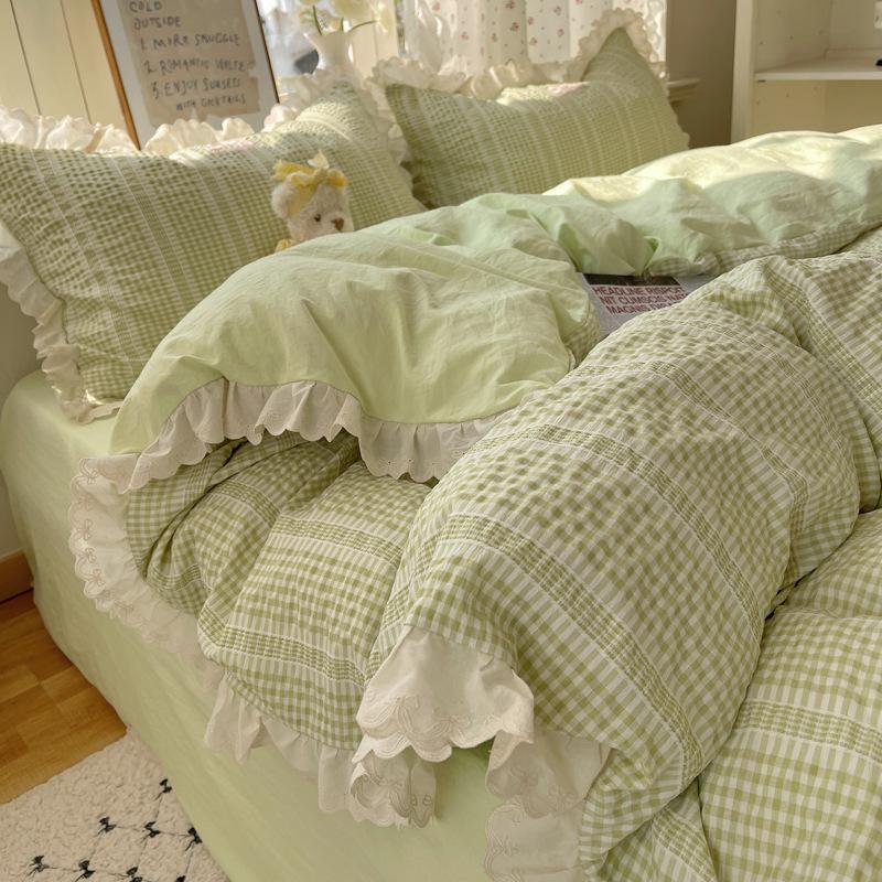 Princess Style Lace Bedding Set Four-piece Set Skin-friendly, Breathable and Comfortable Washed Sheets Quilt Covers Pillowcases