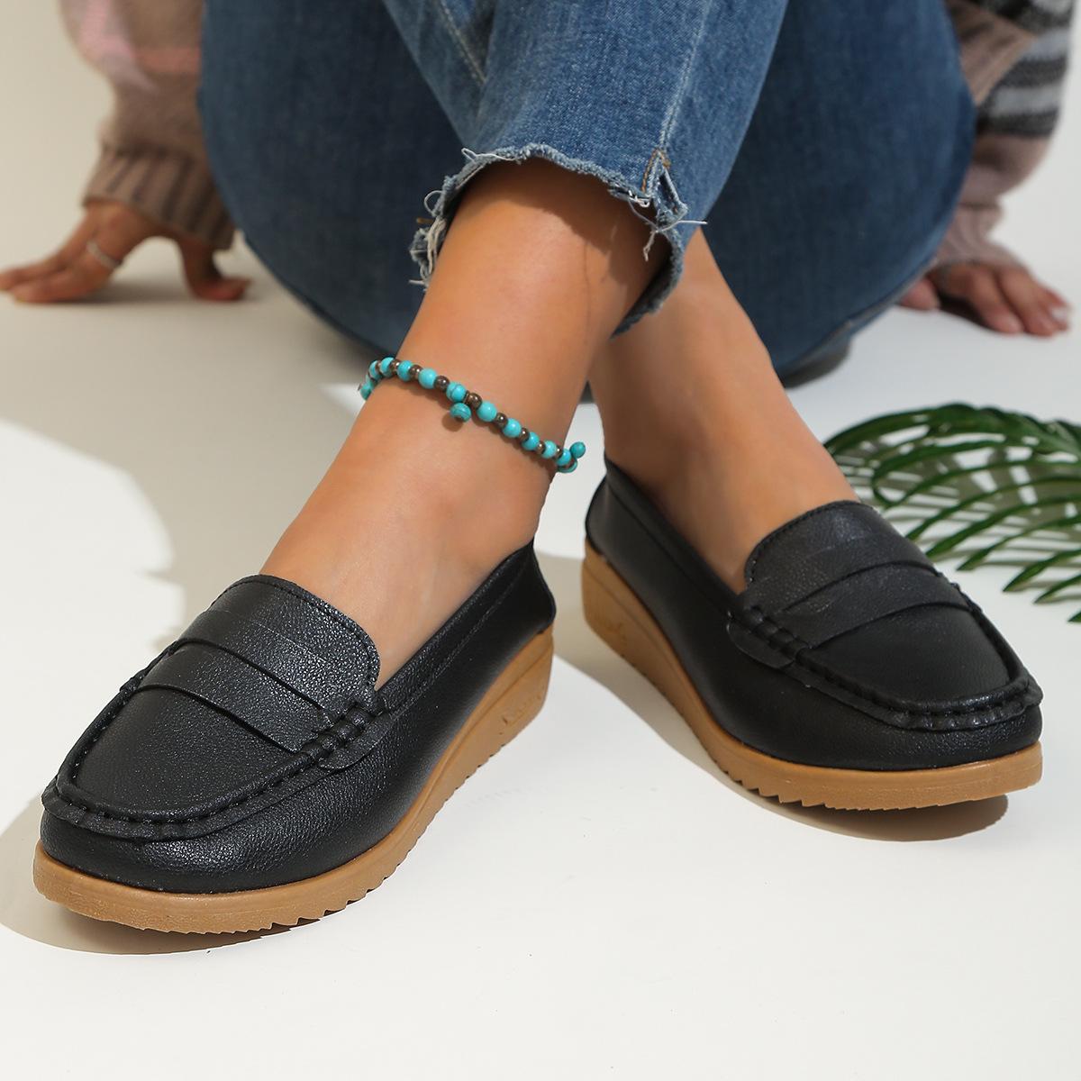 

Женские повседневные спортивные туфли на плоской подошве, весна 2024, новые, с круглым носком, большого размера, удобные и модные, с одной педалью 35 чёрный