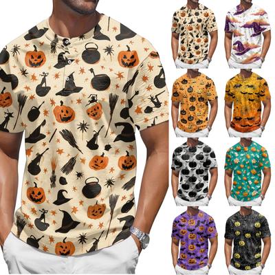 Herren Halloween Print Rundhals Kurzarm Oberteil mit Kürbis- und Spinnennetz-Muster Lässige Passform T-Shirt für den täglichen Gebrauch