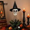 Black Pointed Hat Skull Halloween Witch Tree Topper, Gothic Skeleton Figurine for Dark Aesthetic Topper Party Decor, Spooky Festive Home Ornament,