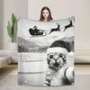 Funny Cat Selfie Santa Merry Christmas Blanket  Soft Warm Throw for Winter Bedroom Students Holiday Home Decor