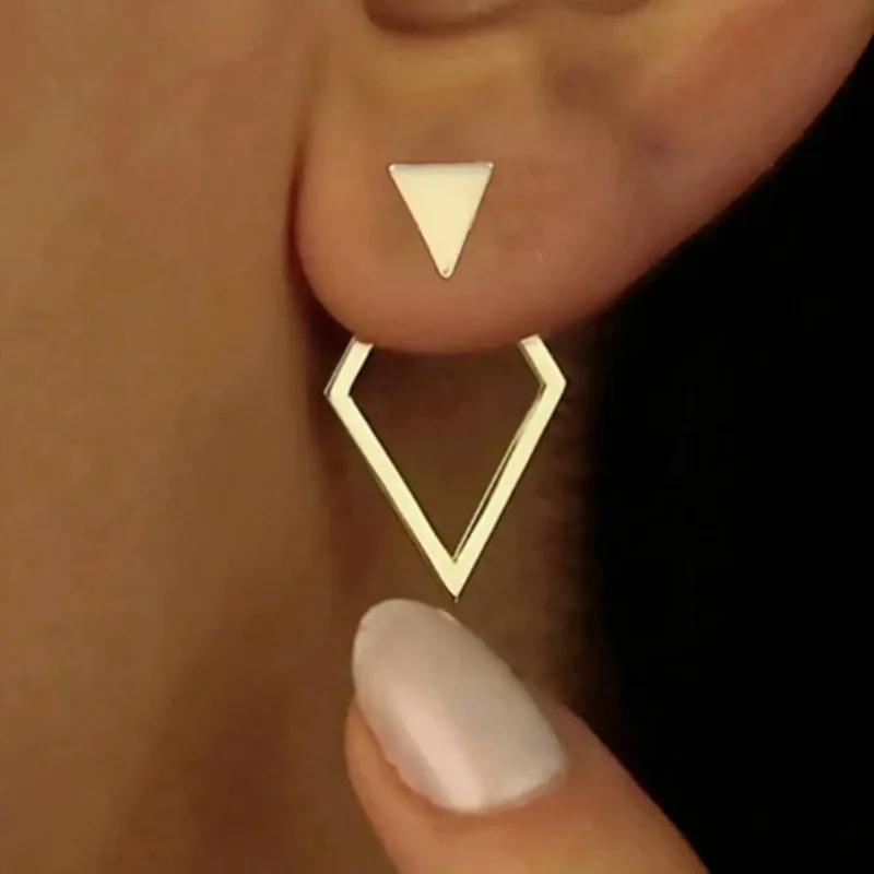 Geometric Triangle Back Hanging Stud Earrings for Women Gold Color Earring Jewelry Accessories AVE