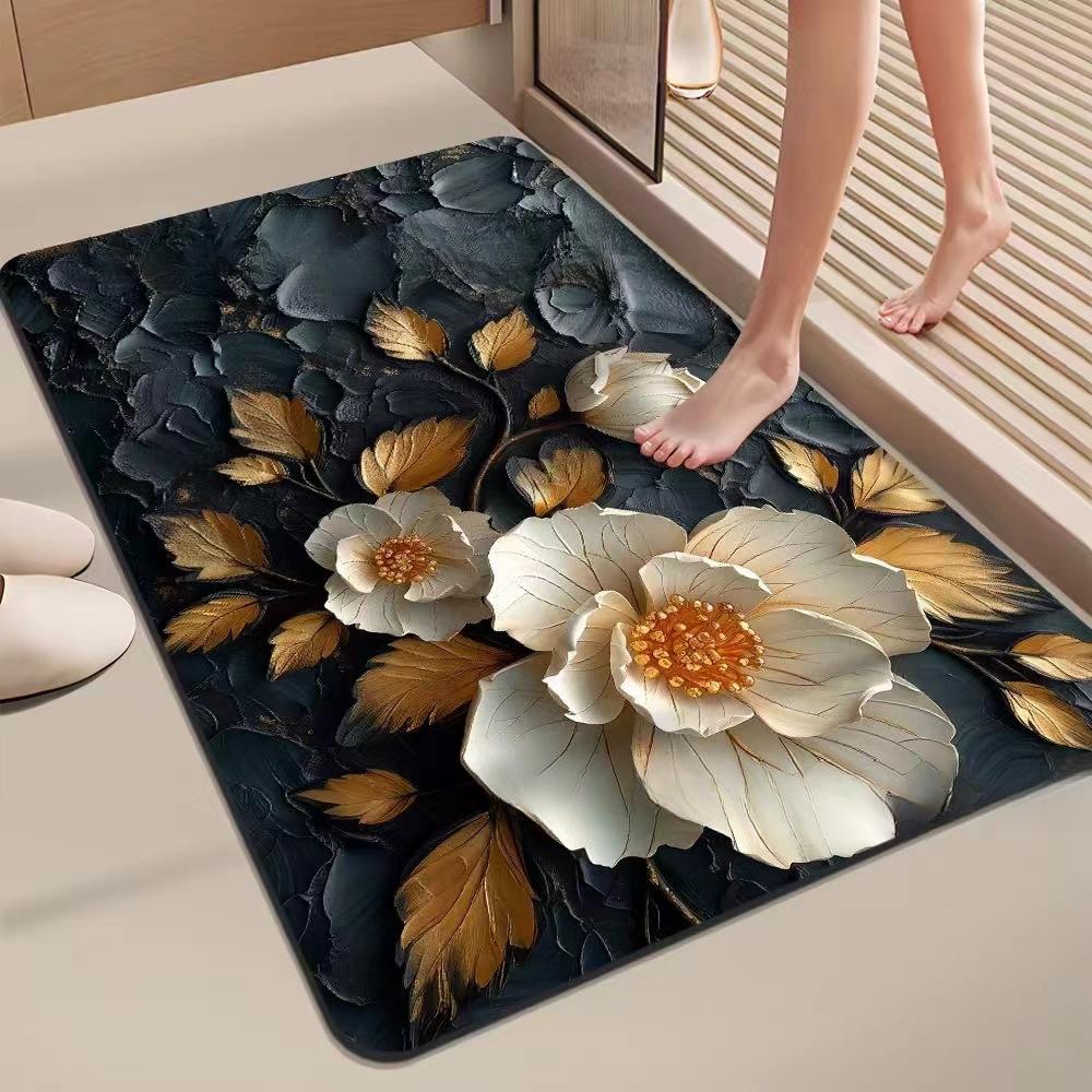 Flower Printing Bathroom Thickening Mat Bath Non-slip Carpets In Wash Basin Bathtub Side Floor Rug Shower Room Doormat Memory Foam 3D Pad