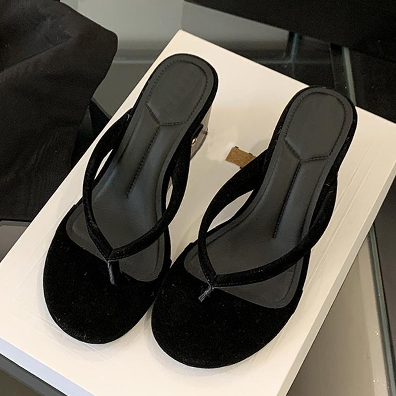 

Fashion Liyke Fashion Round Clip Toe Wedges Flip Flops Women Slippers Cozy Wood High Heels Gladiator Sandals Female Beach Slides Shoes 35 чёрный