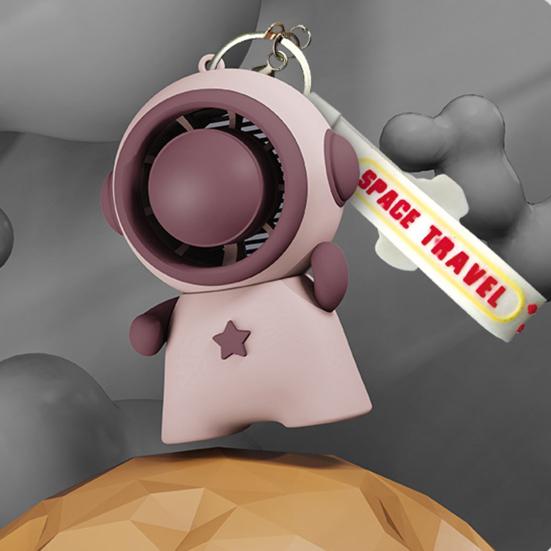 Keychain Small Fan Cartoon Astronaut Design Quiet Operation Built-in Ice Cooling Module USB Rechargeable Portable Fan with Lanyard