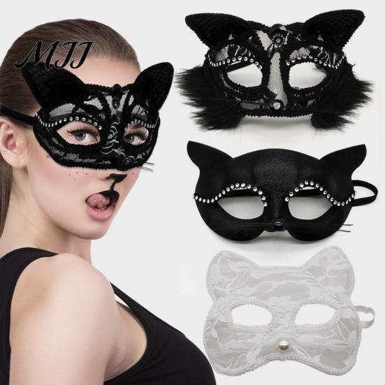 Festive Cat Costume Accessory Halloween Masque Half Face Lace Masquerade Funny Fox Animal Cosplay for Carnival Ball Party Accessories