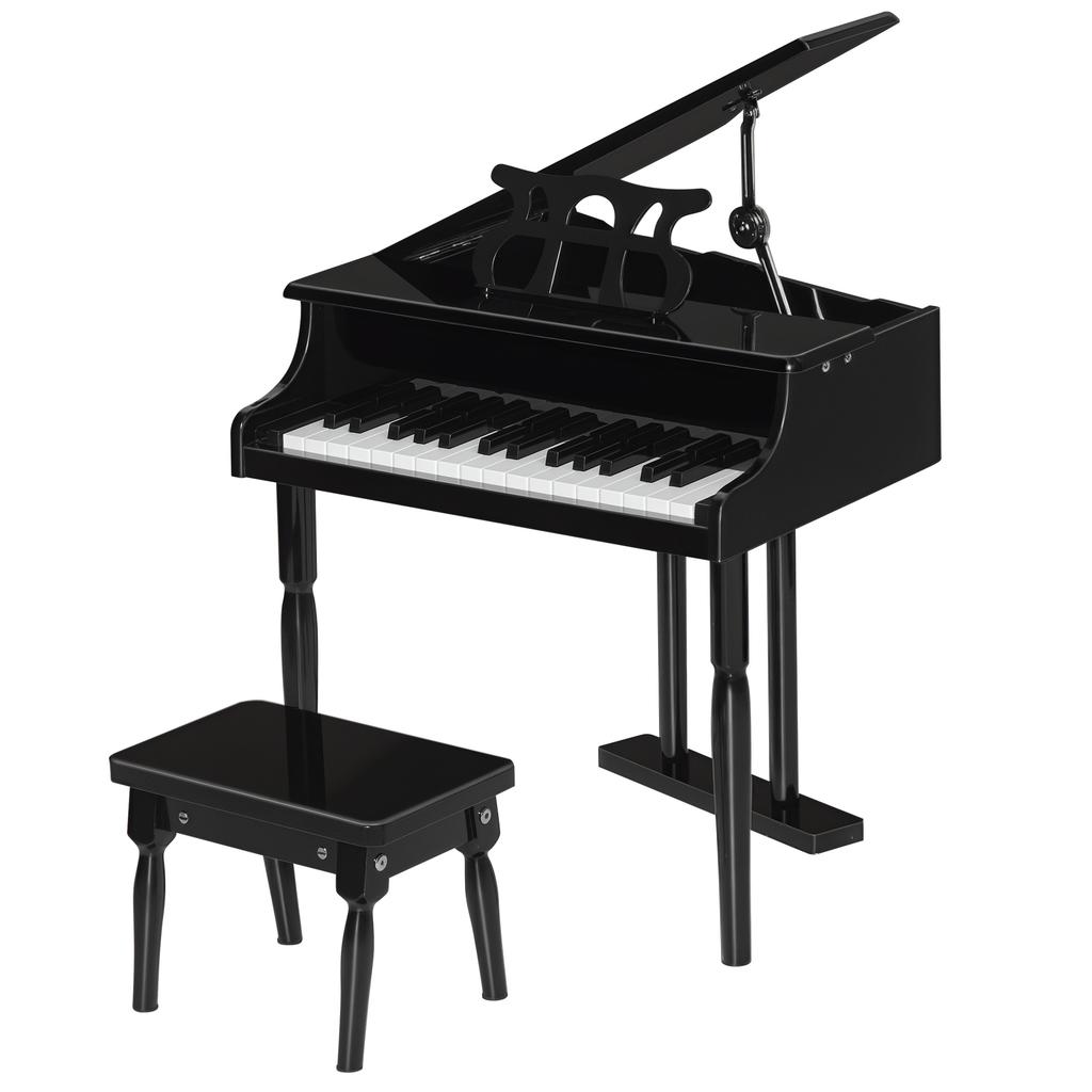 Kinderspielzeug-Holzflügel - 30 Tasten Keyboard - Inklusive Hocker und Notenständer - Musikinstrument - Schwarzes MDF