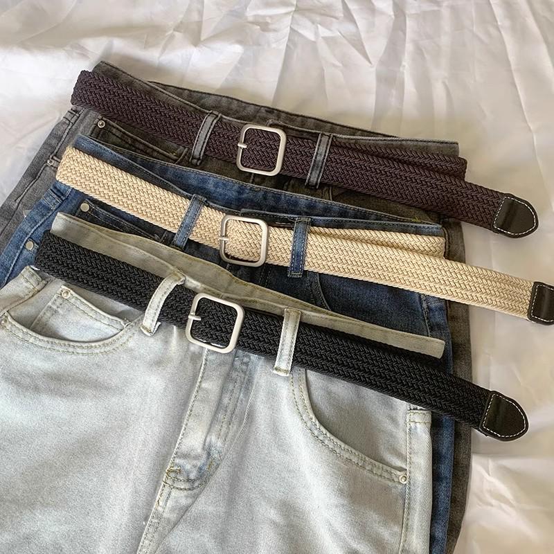 Unisex Korean Style Canvas Belt with Elastic Waistband and Pin Buckle