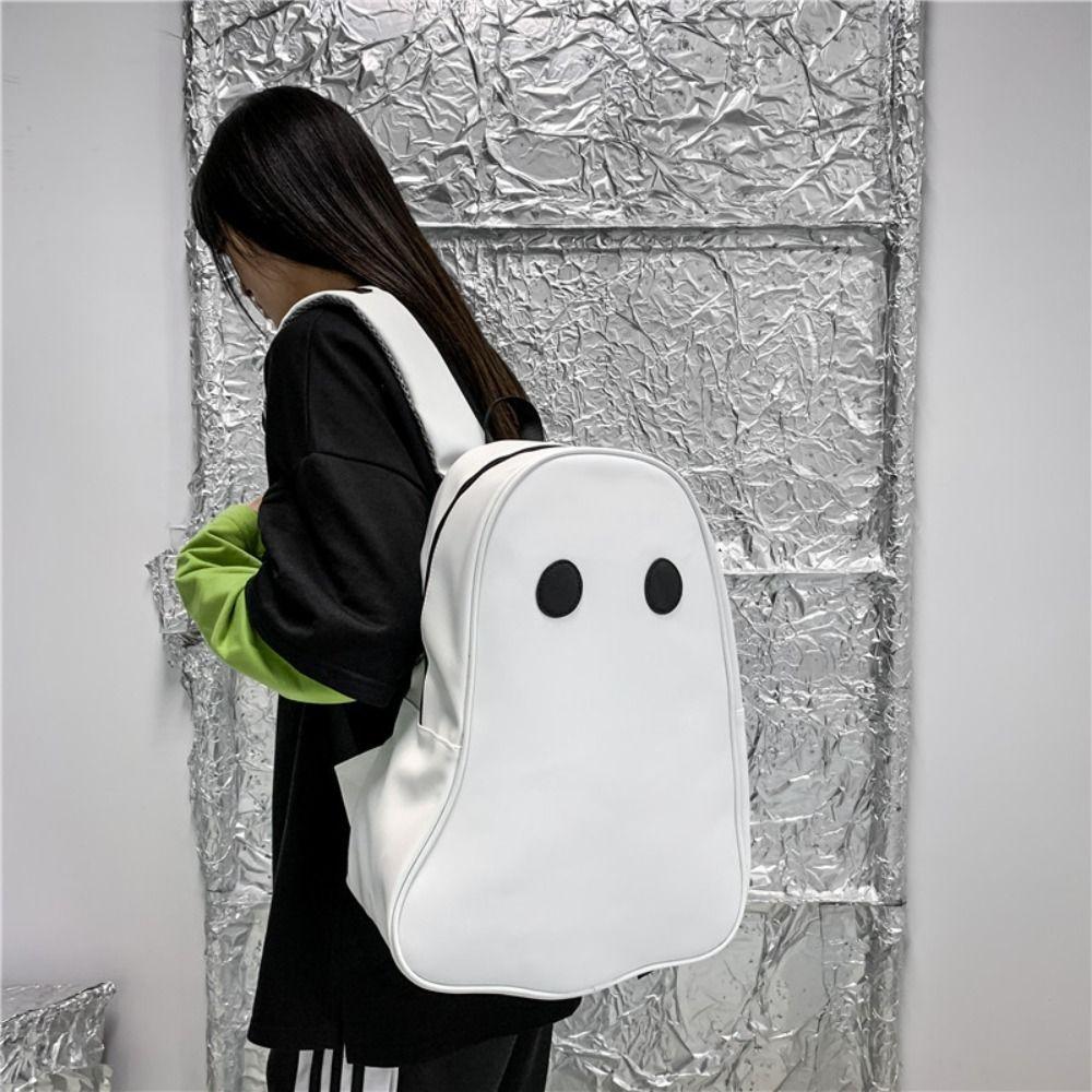 Harajuku Style Ghost Backpack Pu Leather Shoulder Bag Portable Students Book Bag  Couple