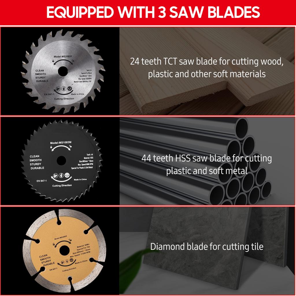 580W 3700RPM Mini Circular Saw Corded 4.8 Amp Electric Compact Circular Saw with Laser Guide Scale