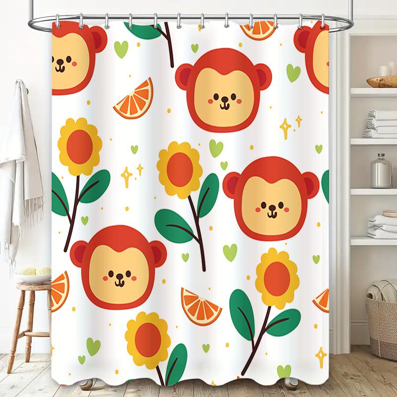 Cute Animal Shower Curtain with Sunflower Orange Fruit Print Waterproof Fabric for Bathroom Decor Available in Multiple Sizes