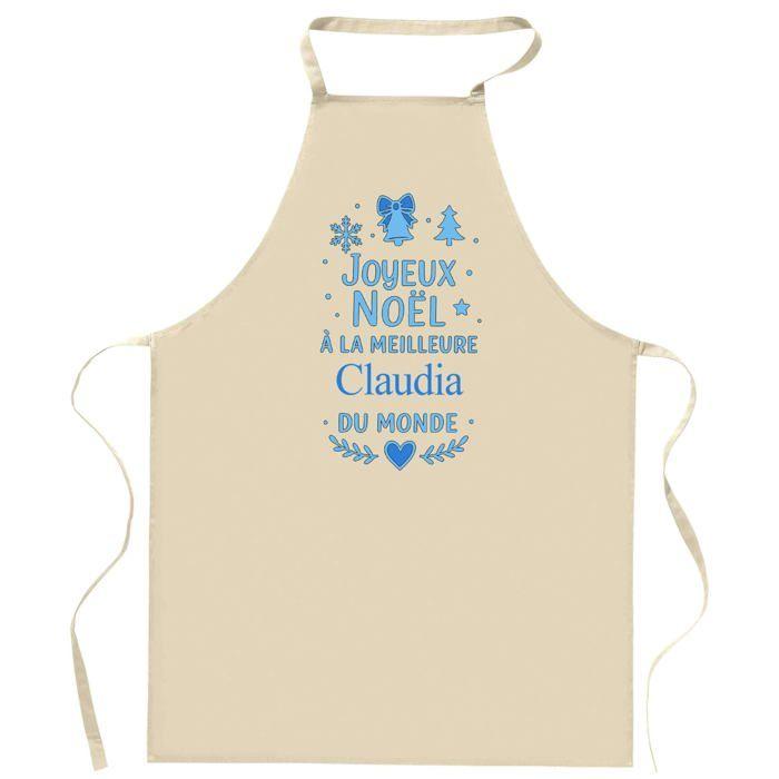 Tablier de cuisine - Joyeux Noël à la meilleure Claudia - Coton durable - Impression DTG France - Liens réglables