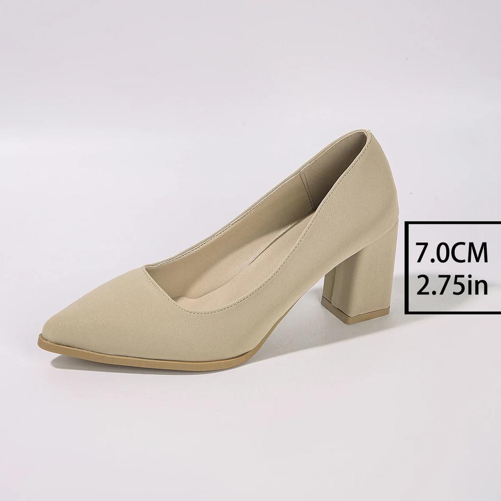 Solid Color Plus Size 36-43 Thick Square Heels Pumps for Women High Heel Pointed Toe Basic Pumps 2025 Autumn Slip On Party Shoes