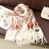 Autumn and winter new diamond-shaped embroidered imitation cashmere scarf women's popular thickened warm fringed shawl