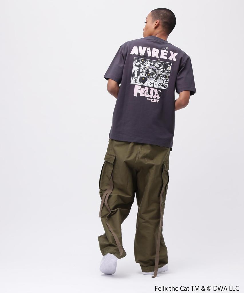 AVIREX FELIX COMICS Short Sleeve Size T-SHIRT, Felix, Men's T-Shirt, 2XL, 410, Charcoal, 783-5134036