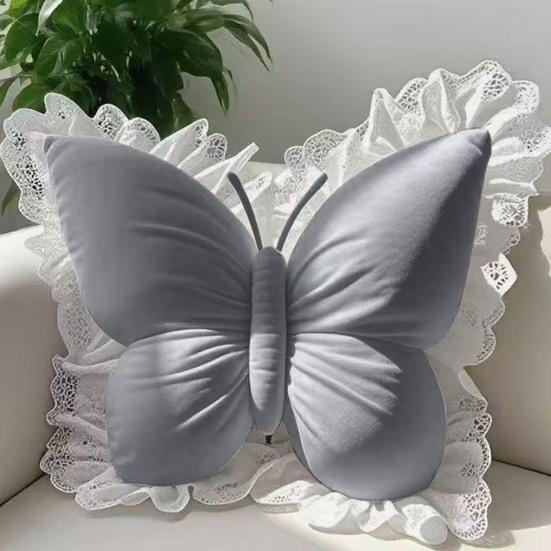 Yousheng Butterfly Throw Pillow Decorative Butterfly Pillow with Lace Trim Princess Style Stuffed Pillow for Living Room Bedroom Sofa Home Decor
