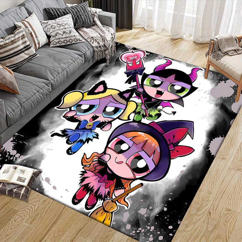 The Powerpuff Girls2 Flannel Pattern Square Carpet,Area Rug,Carpet Rug for Living Room Bedroom Sofa Playroom Decor,Non-slip Floor Mat