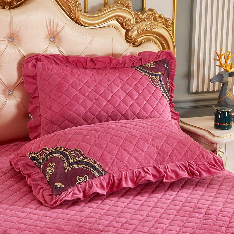 

2 шт., кружевная бархатная наволочка, чехол для кровати, прямоугольный декор, мягкая стеганая подушка, роскошная европейская зимняя теплая подушка 2PC 48*74CM