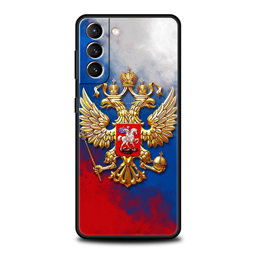 Phone Case For Samsung Galaxy S23 S22 Ultra S20 S21 FE 5G S10 S9 Plus S10E S8 Note 20 Black Cover Russia Russian Flags Emblem