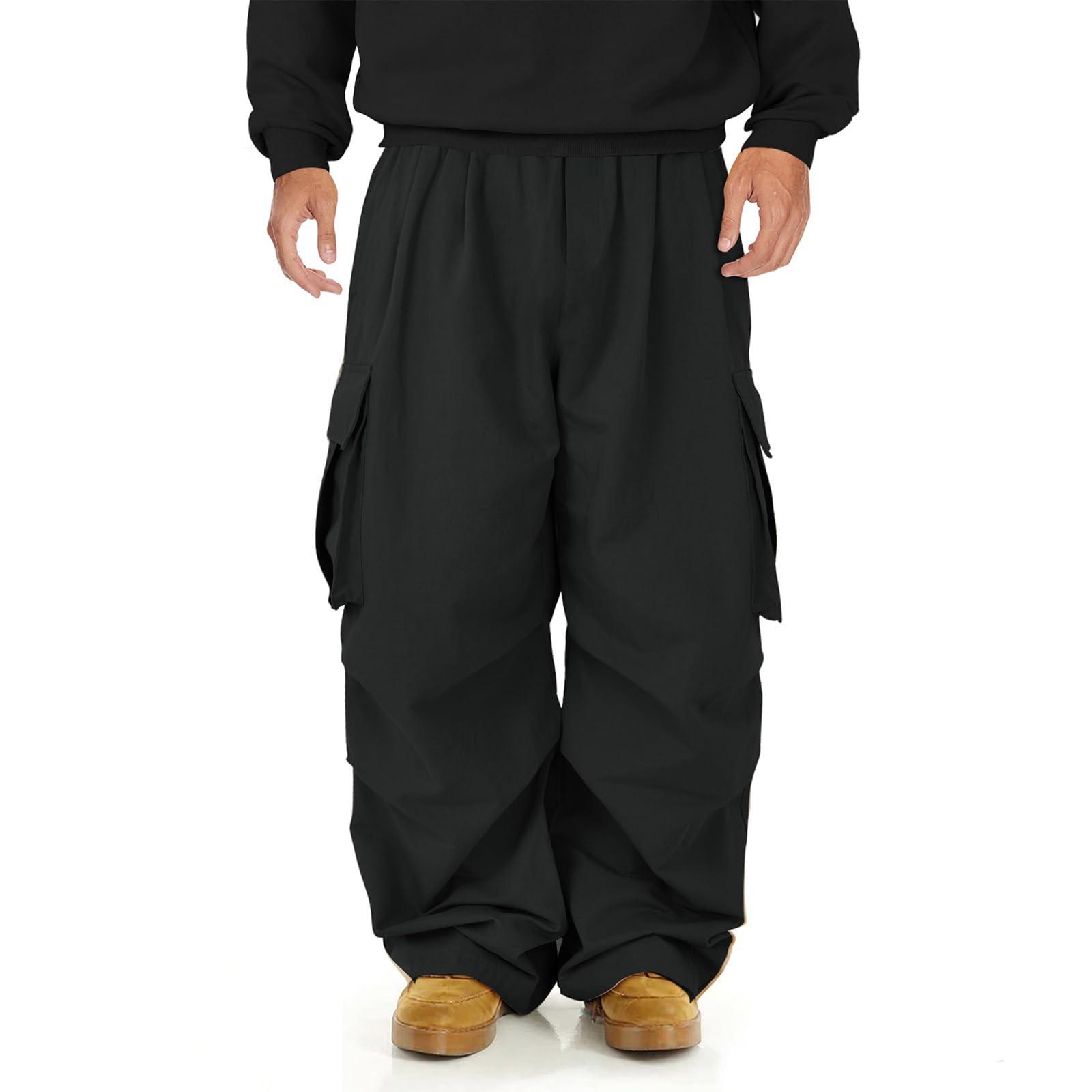 

Мужские широкие брюки карго, широкие повседневные брюки-парашюты, джоггеры на кулиске, походные брюки в стиле хип-хоп с карманом XXL чёрный