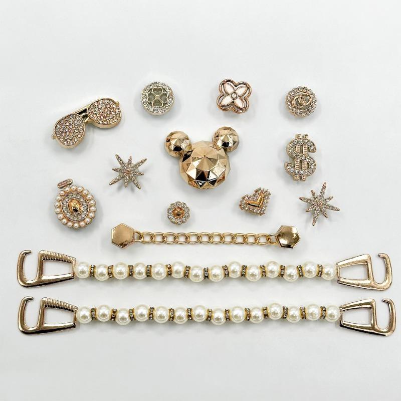 

Набор модных шармов для обуви из 14 штук, аксессуары, пряжка для обуви с отверстиями, мультяшный медведь, бриллиант, жемчужная цепочка, DIY 3D украшения для обуви