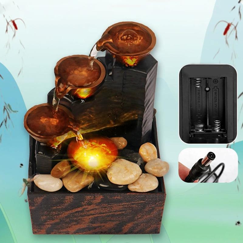 Tabletop Fountain Small Waterfall Fountain Desktop Decor With Light And Pebble Usb Powered Sound Relaxation Fountain Ornament