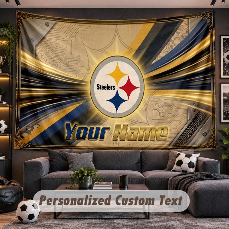 Wall Hanging Tapestry Custom NamePittsburgh Steelers Pattern Personalized Printed Fabric Wall Decor