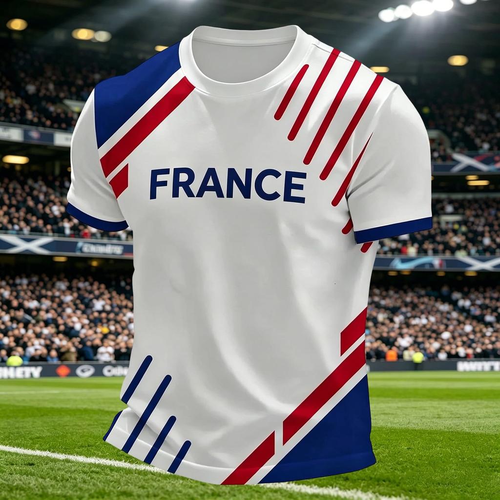 Men Crew Neck Short Sleeve Pullover T Shirt with Football Print Casual Fit Top for Sports and Fans France Theme