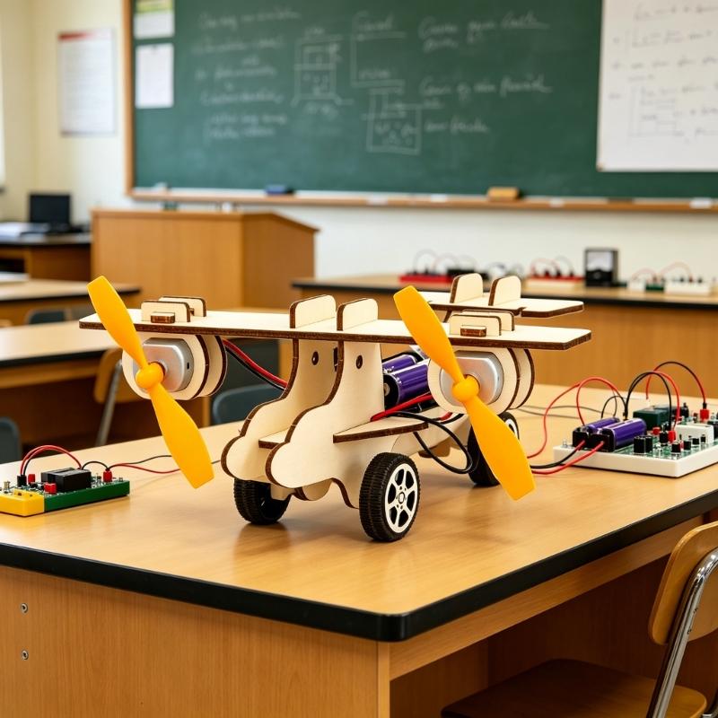 Assembly Wooden Double Engine Aircraft Model Toy Aerodynamics Experiment Demonstration Tool for Classroom Teaching