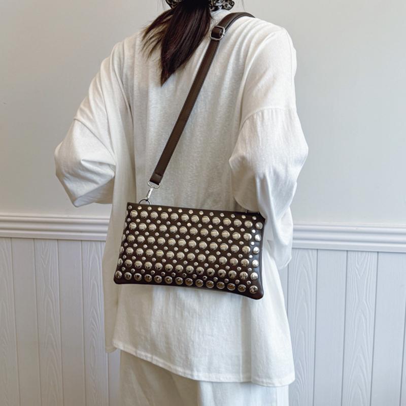 Retro Small Rivets PU Leather Shoulder Bag for Women Punk Style Handbags and Purses Females Crossbody Bags