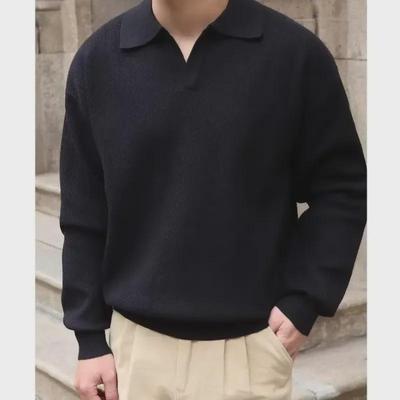 2023 Trendy Unisex Solid Color Loose Polo Sweater Jacket – Hong Kong Style, Versatile and Stylish for Students