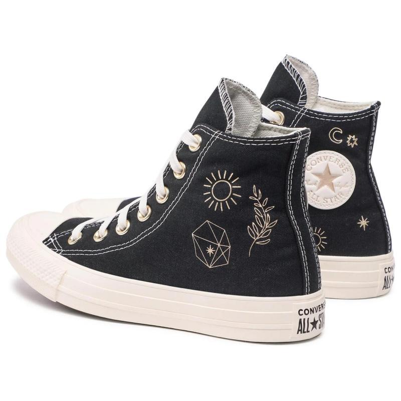 Converse Chuck Taylor All Star Everyday Versatile High Top Espadrilles Women's Black & White Gold Foil Print