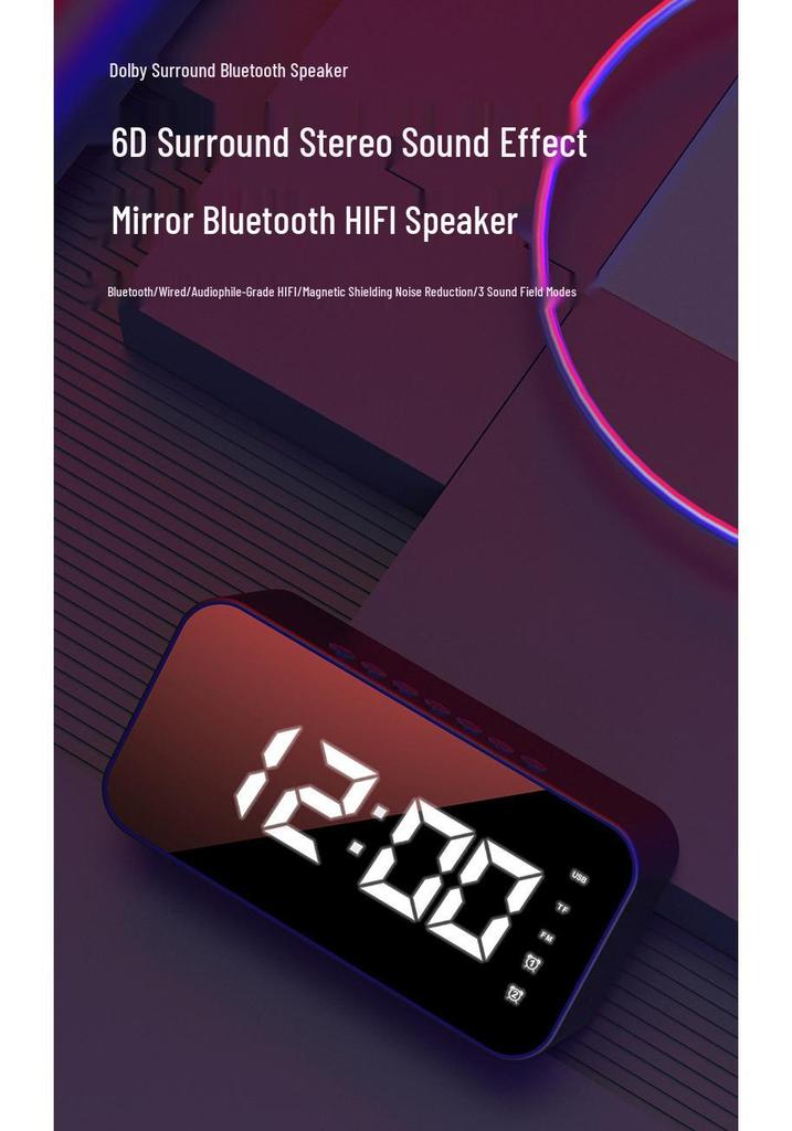 Multifunctional Bluetooth Alarm Clock Speaker with Mirror Display