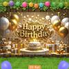 2D Shiny Gold Glitter Happy Birthday Backdrop Banner Party Decoration