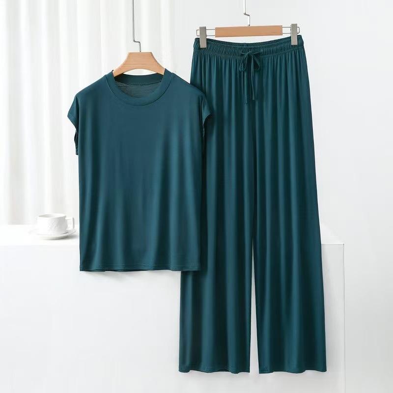 Modal Cotton Loose Home Wear Set, Women's Summer Thin Pajamas and Pajama Pants Two-piece Set, Comfortable and Casual, Can Be Worn Outside