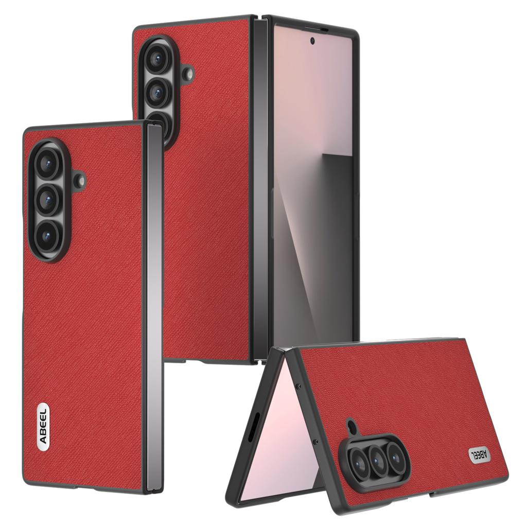 For Samsung Galaxy Z Fold7 5G Case Cross Texture Genuine Cow Leather Coated PC Phone Cover