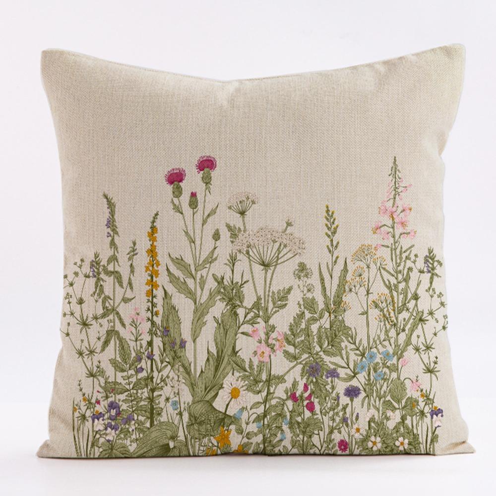 

New Wildflower Pillow Cover Farmhouse Style 45 x 45 Square Cushion Covers Breathable Thin Linen Pillowcase Outdoor Decor