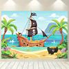 1 Cartoon Pirate Ship Background Banner - Suitable for Birthdays, Holidays, Parties, Multiple Sizes To Choose from