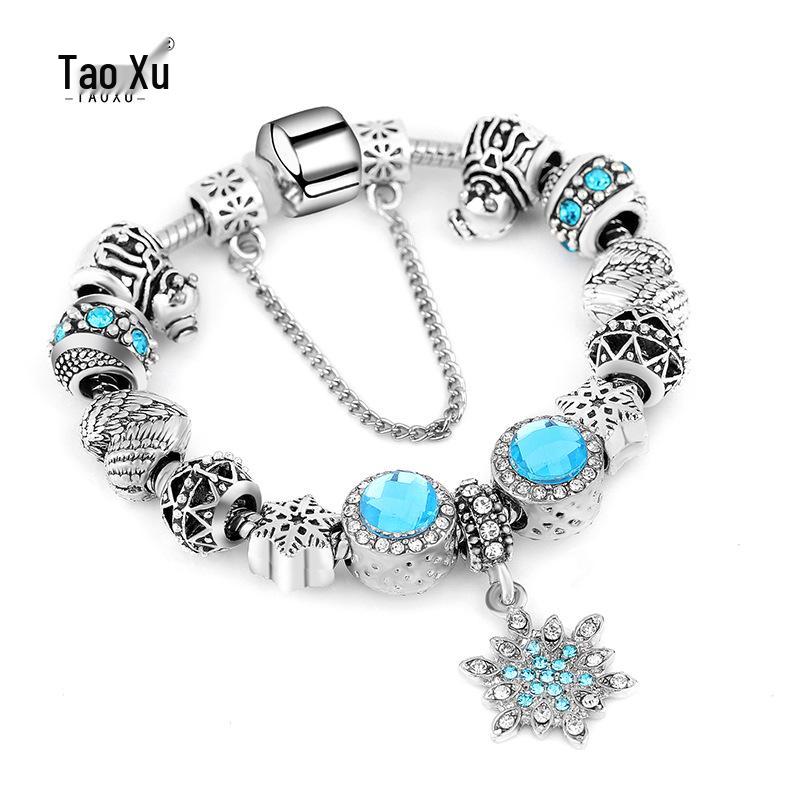 Snowflake & Santa Claus Charm Bracelet with Large Beads for Christmas.