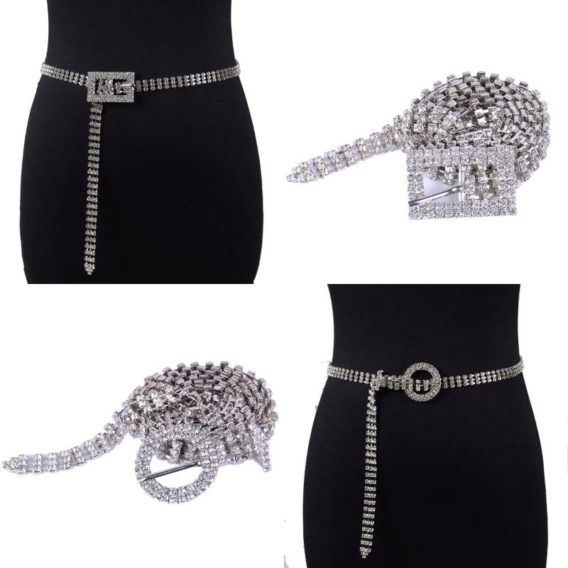 Gold And Silver Rhinestone Thin Belt Fashion Women Elegant Waist Chain With Heart Buckle Belt Skirts Jeans Accessories