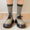 5 Pairs Socks Women's Medium Tube Socks Autumn and Winter Double Needles Ins Trendy Versatile Pure Cotton Retro Cute Green Stockings Stacking Socks