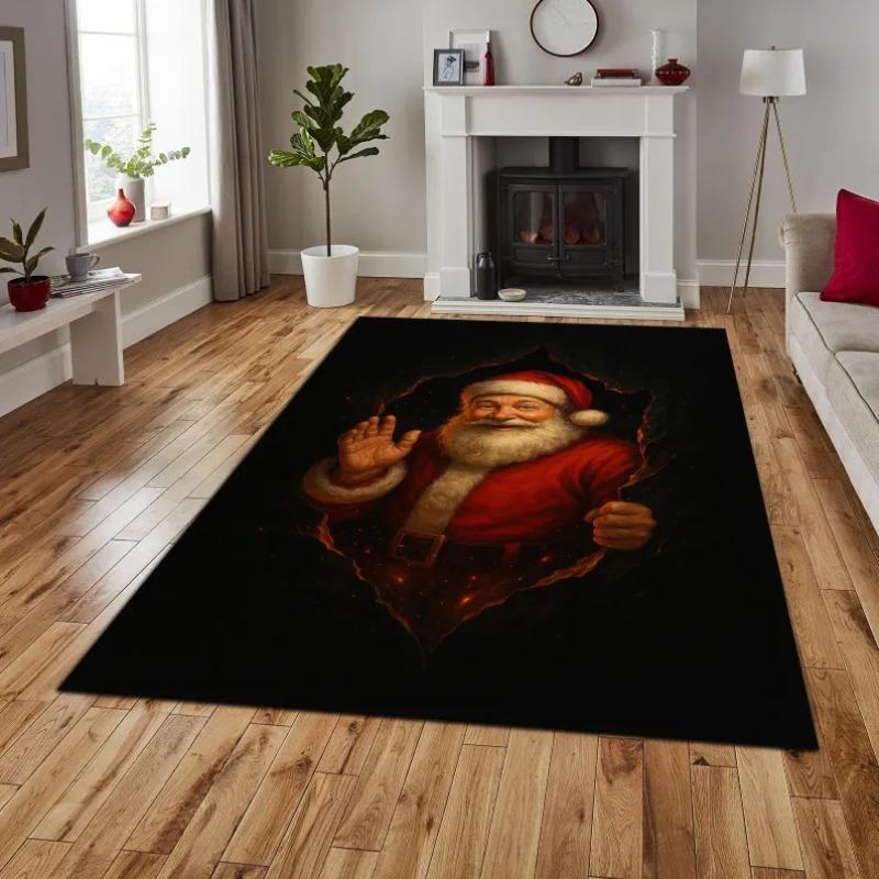 Santa Claus and Reindeer Christmas Carpet Santa Claus Christmas Carpet Retro Festival Fashionable Retro Christmas Non Slip Mat
