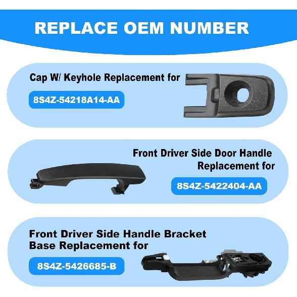 JDMON Front Driver Side Exterior Door Handle with Bracket Replacement for Ford Focus 2008 2009 2010 2011 Outside Outer Handle Replacement for