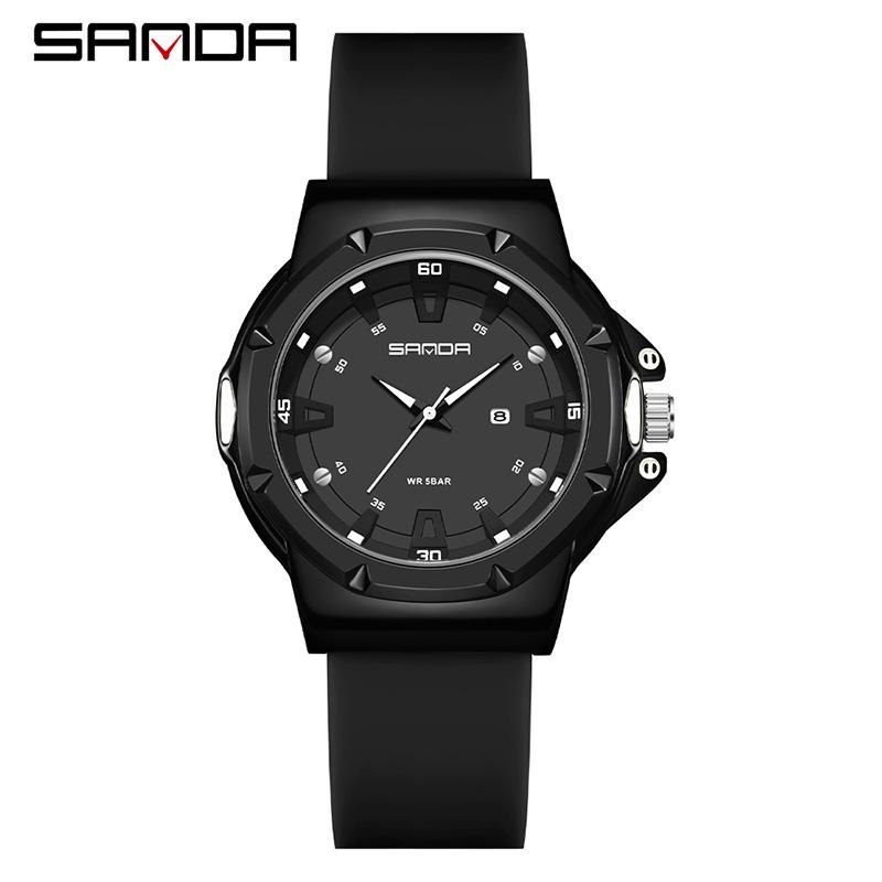 SANDA 3260 Sleek Trendy Student's Quartz Watch Silicone Strap Auto Calendar Waterproof Casual Wear Wristwatch for Adolescent
